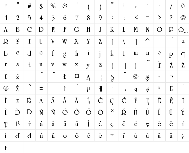 UniversityTEE Bold  glyph index