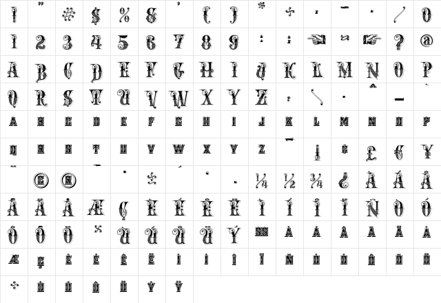 Rough Riders Regular  glyph index