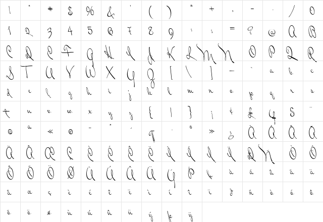 Mr Donaldson Regular  glyph index
