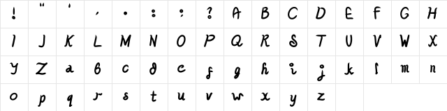 Cozy Regular  glyph index