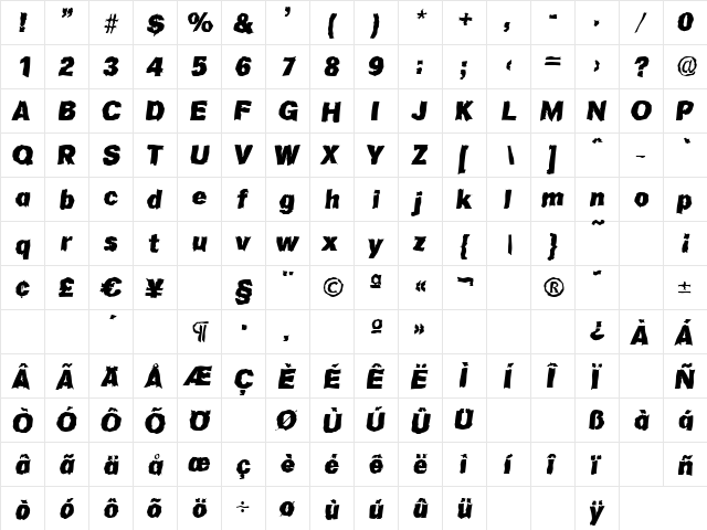 AdamBeckerRandom-Heavy Italic  glyph index