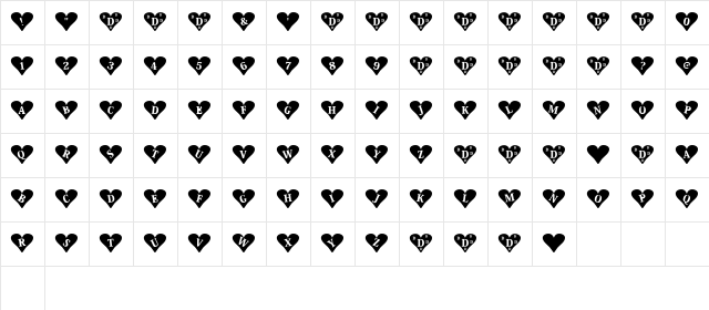 FunnyValentine Regular  glyph index