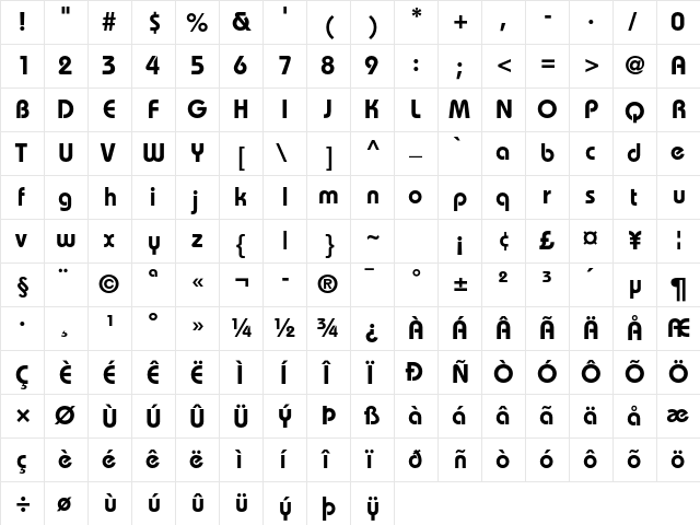 Bauhaus Std Demi  glyph index