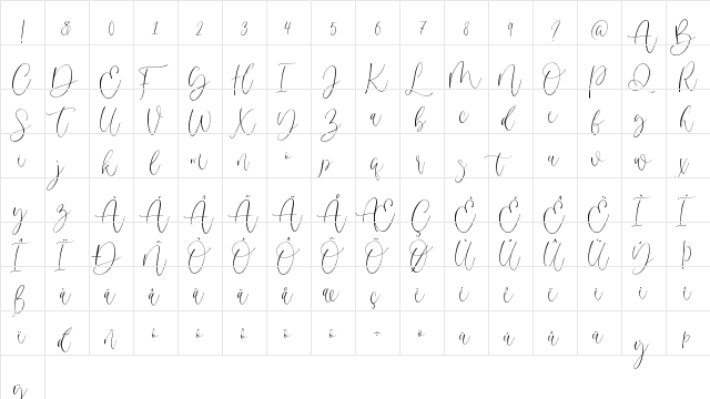Gilmour Regular  glyph index