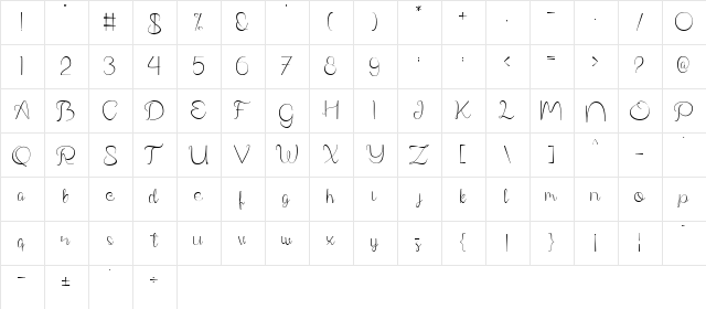 Phanthomim Regular  glyph index