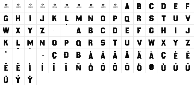 Farenheight Regular  glyph index