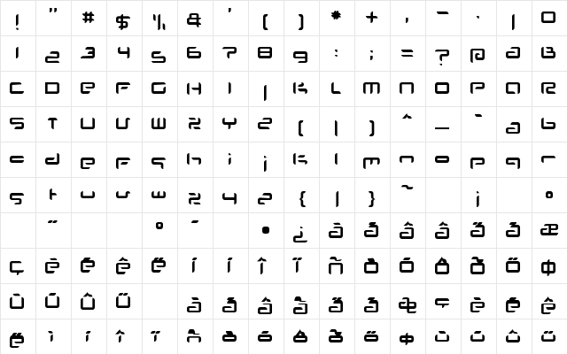 Planet Space Regular  glyph index