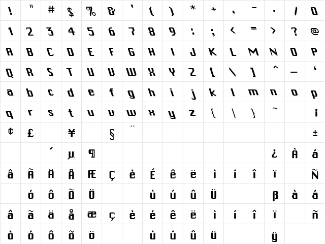 Chi Town-Light Lefty Regular  glyph index