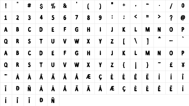 Supercraft Regular  glyph index