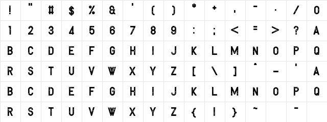 Toreadore Regular  glyph index