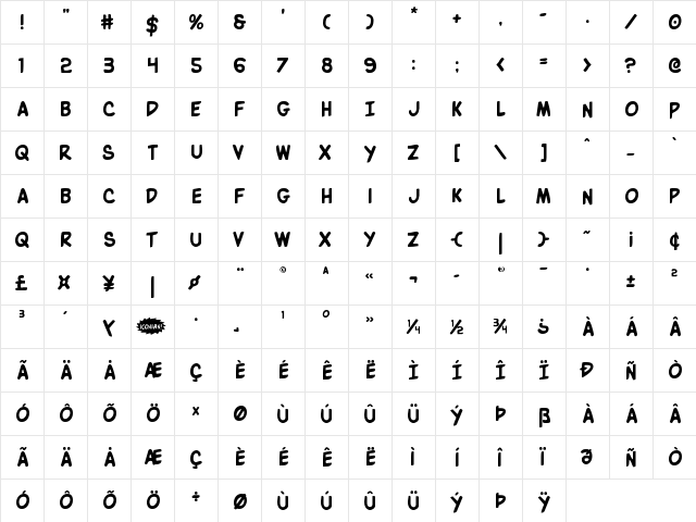 Villain Team-Up Regular  glyph index