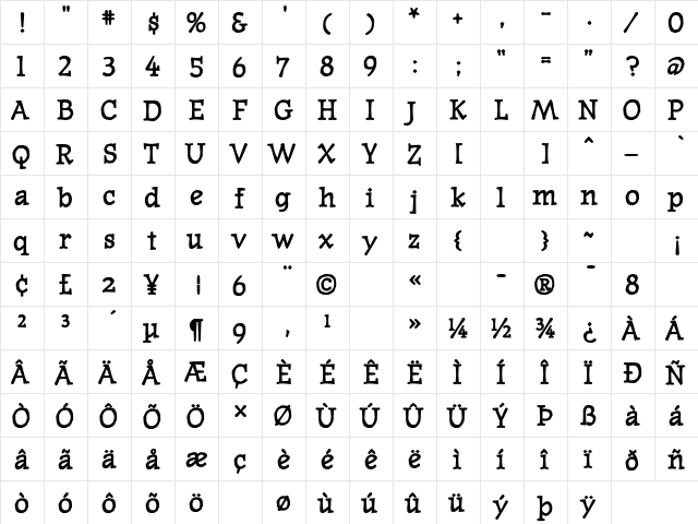 WesternPressSSK Bold  glyph index