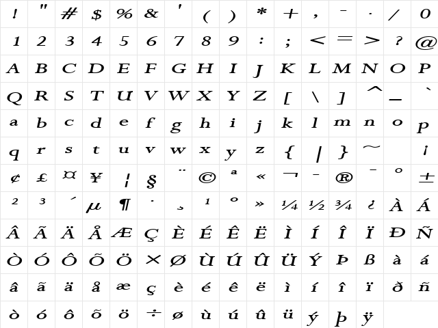 Rapid Extended BoldItalic  glyph index