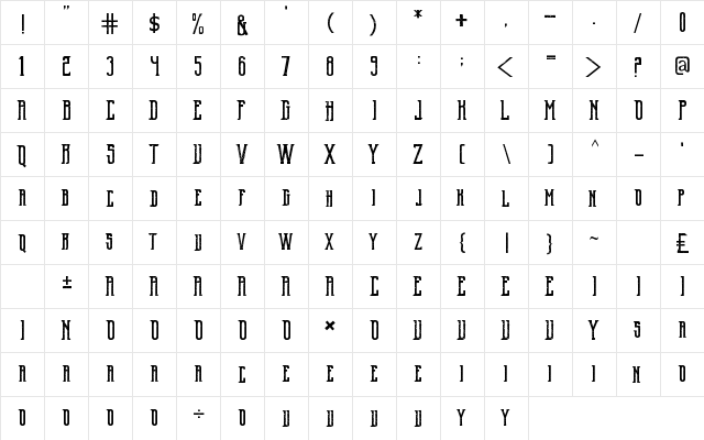 Old Excalibur Grunge Regular  glyph index