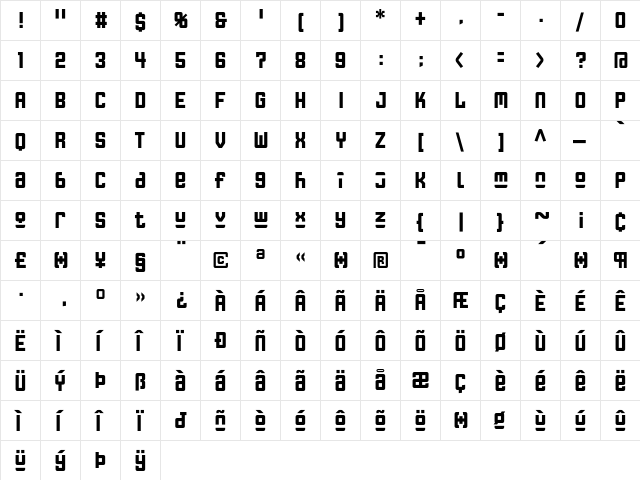 FFGothic OneOneCondensed  glyph index