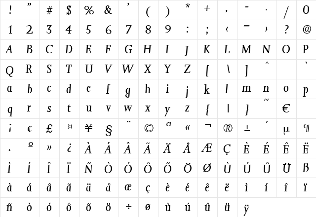 Jessica-RegularIta Regular  glyph index