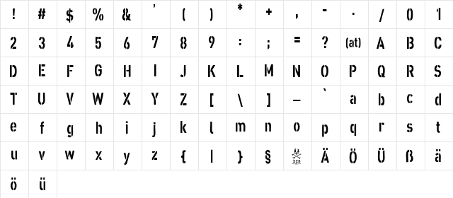 XXII ARMY STRAIGHT  glyph index