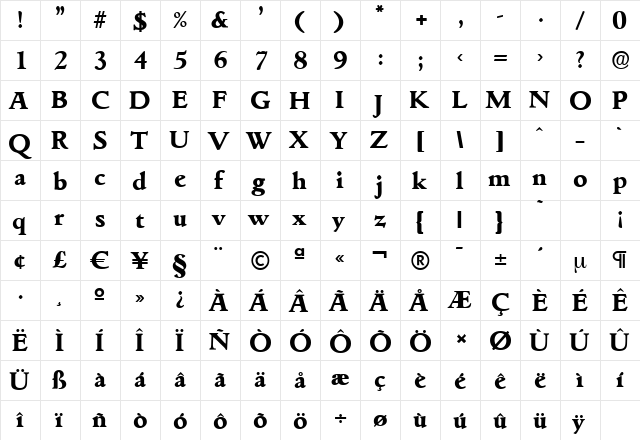 GouditaSerial-Xbold Regular  glyph index