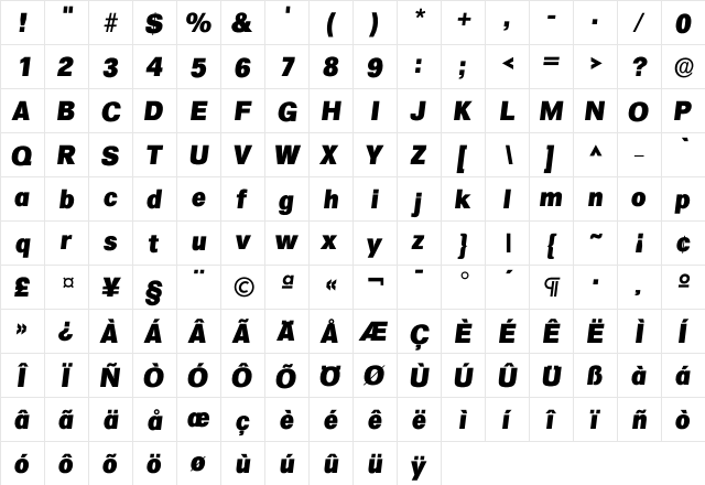 Iformula ExtraBold  glyph index