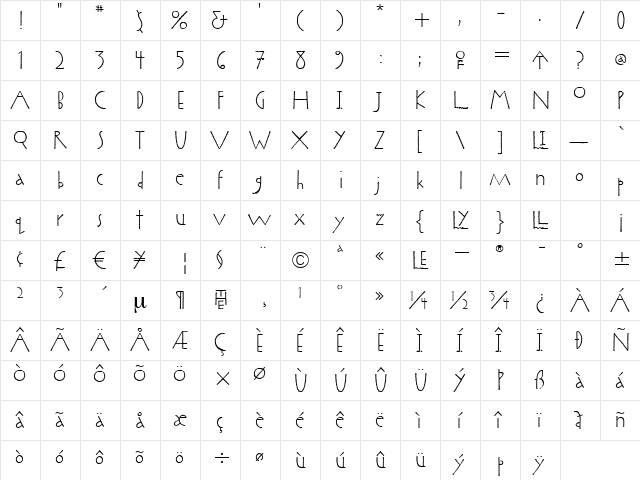 KumquatITC TT Regular  glyph index