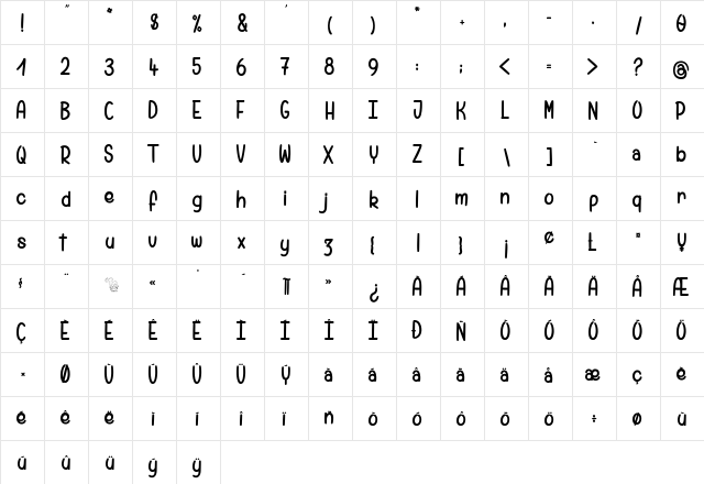 Pamela want a Bike to Ride Regular  glyph index
