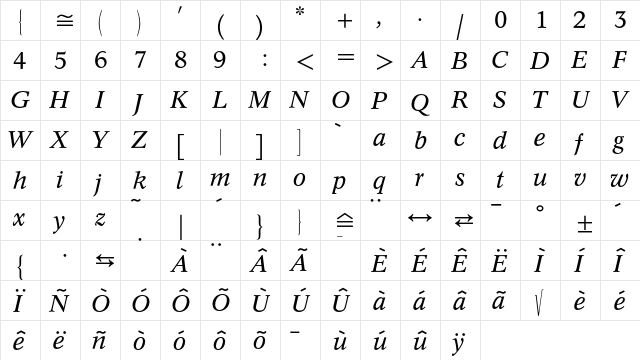 Concorde Math 1 BQ Regular  glyph index