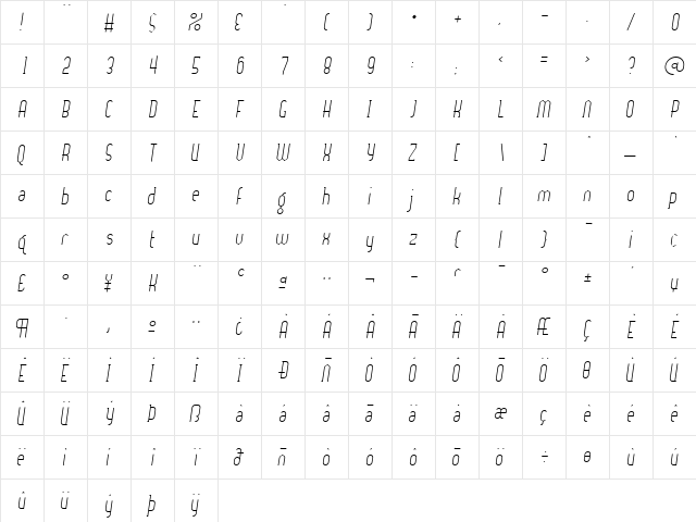Centrifuge ExtraLight  glyph index
