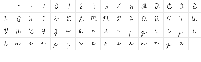 Reysha Regular  glyph index
