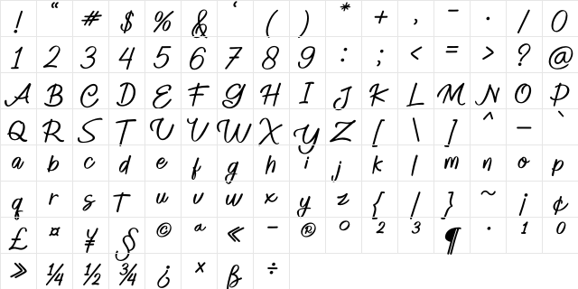Smille Regular  glyph index