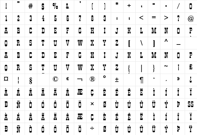 Rio Grande Regular  glyph index
