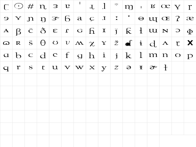 Mustang 6 Regular  glyph index