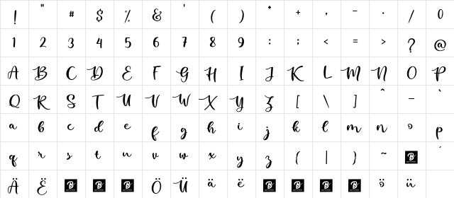 kallithea Regular  glyph index