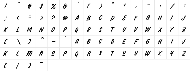 Darthon DEMO Regular  glyph index