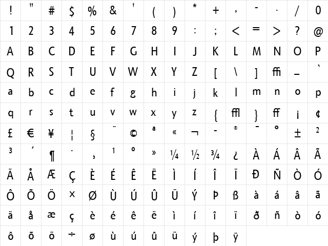 Octone ITC Regular  glyph index