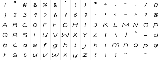 BOXI MARKER Regular  glyph index