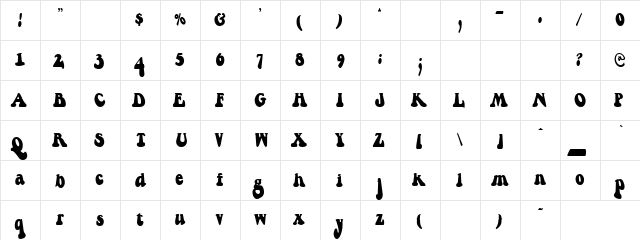 Swallowed Prine Regular  glyph index