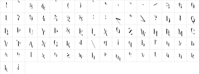 JumbleItalic Regular  glyph index