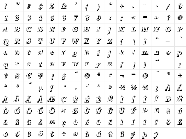 AntiquaSh-Cd BoldItalic  glyph index