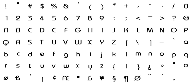 Bauhaus-Thin Wide Regular  glyph index