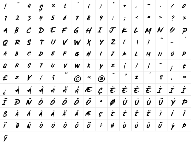 MADE Soulmaze Brush Regular  glyph index