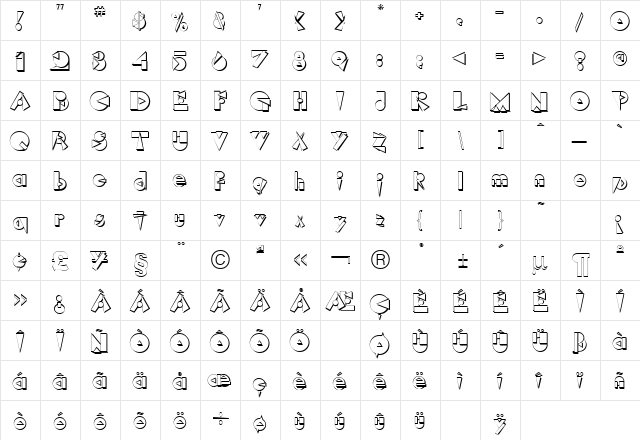 Rock Regular  glyph index