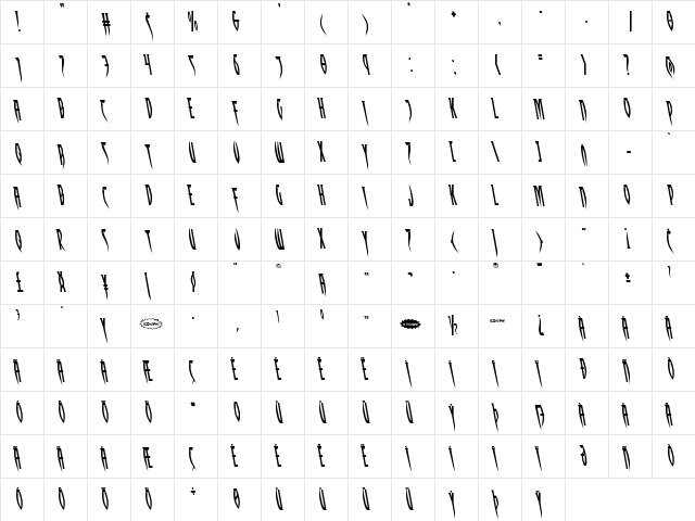 Inhumanity Leftalic Italic  glyph index