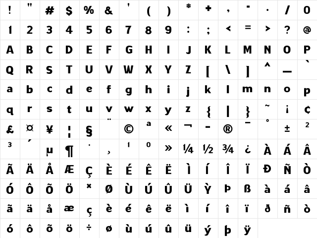 ALEWISDODI ExtraBold  glyph index