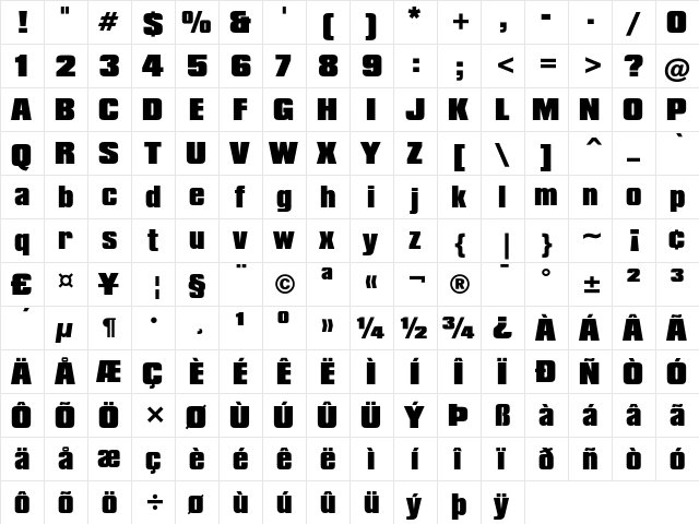 Compacta Black  glyph index