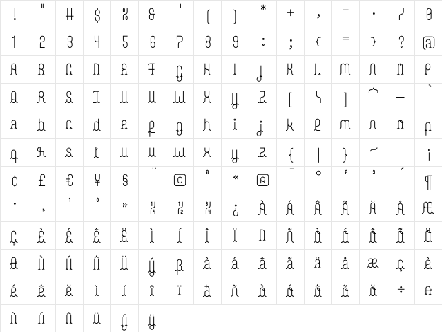GoodnightRegular Regular  glyph index