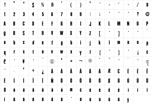 ColiseumBold Roman  glyph index