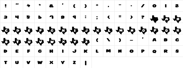 Texas Regular  glyph index