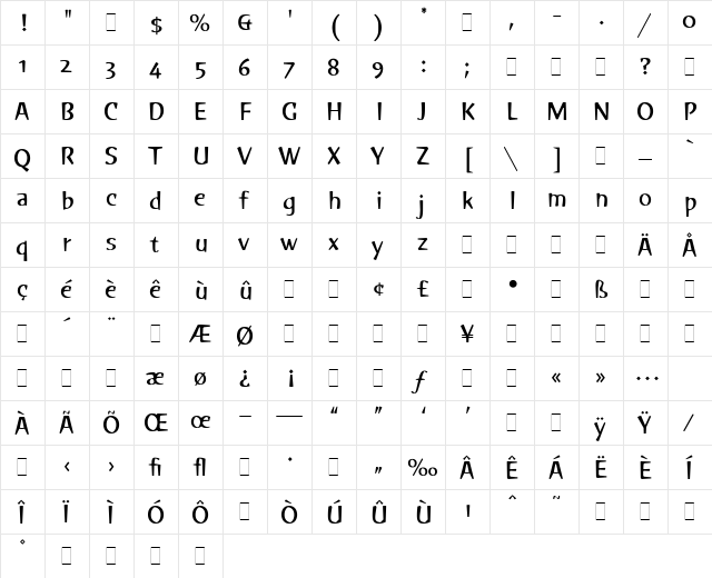Green Plain  glyph index
