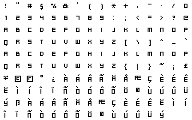 FFF Planeta Regular  glyph index