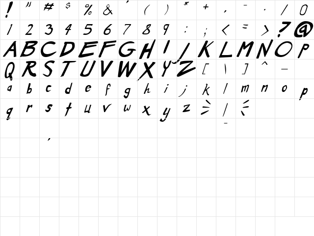 Dirty Duo Bold Italic  glyph index